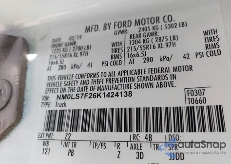 2019 Ford Transit Connect Xlt from USA, damaged, VIN NM0LS7F26K1424138